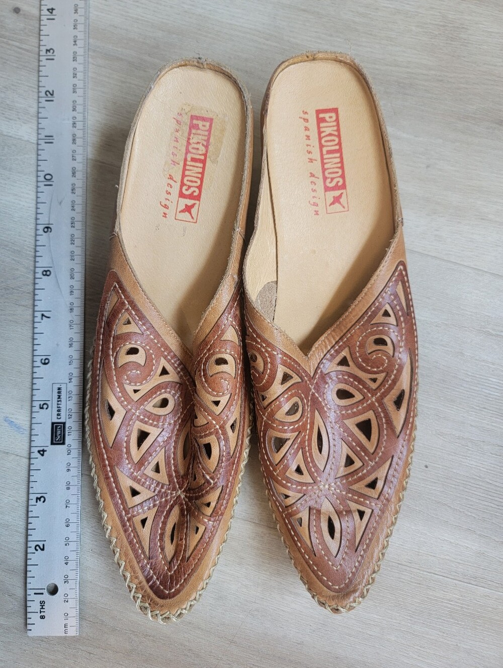 PIKOLINOS Brown Leather Cutout Slip-On Mules